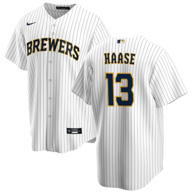 Men's Milwaukee Brewers #13 Eric Haase White Cool Base Stitched Jersey